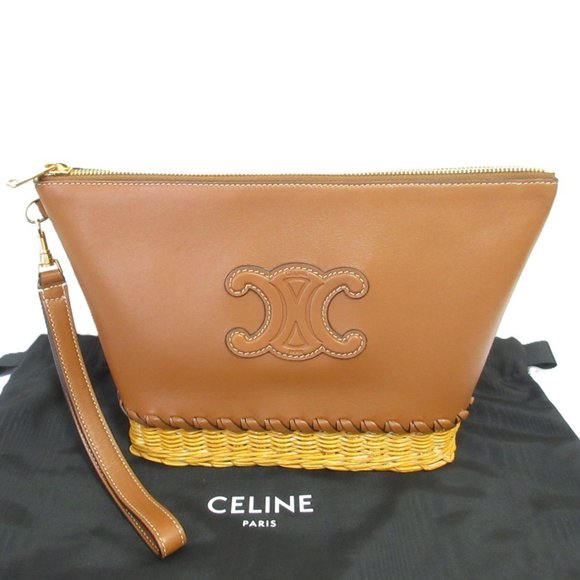 CELINE Brown Lambskin Leather Pouch - Picture 1 of 16